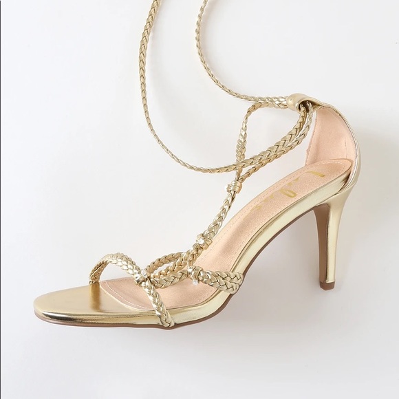 Gold Metallic Lace-Up High Heel Sandals - Picture 4 of 5